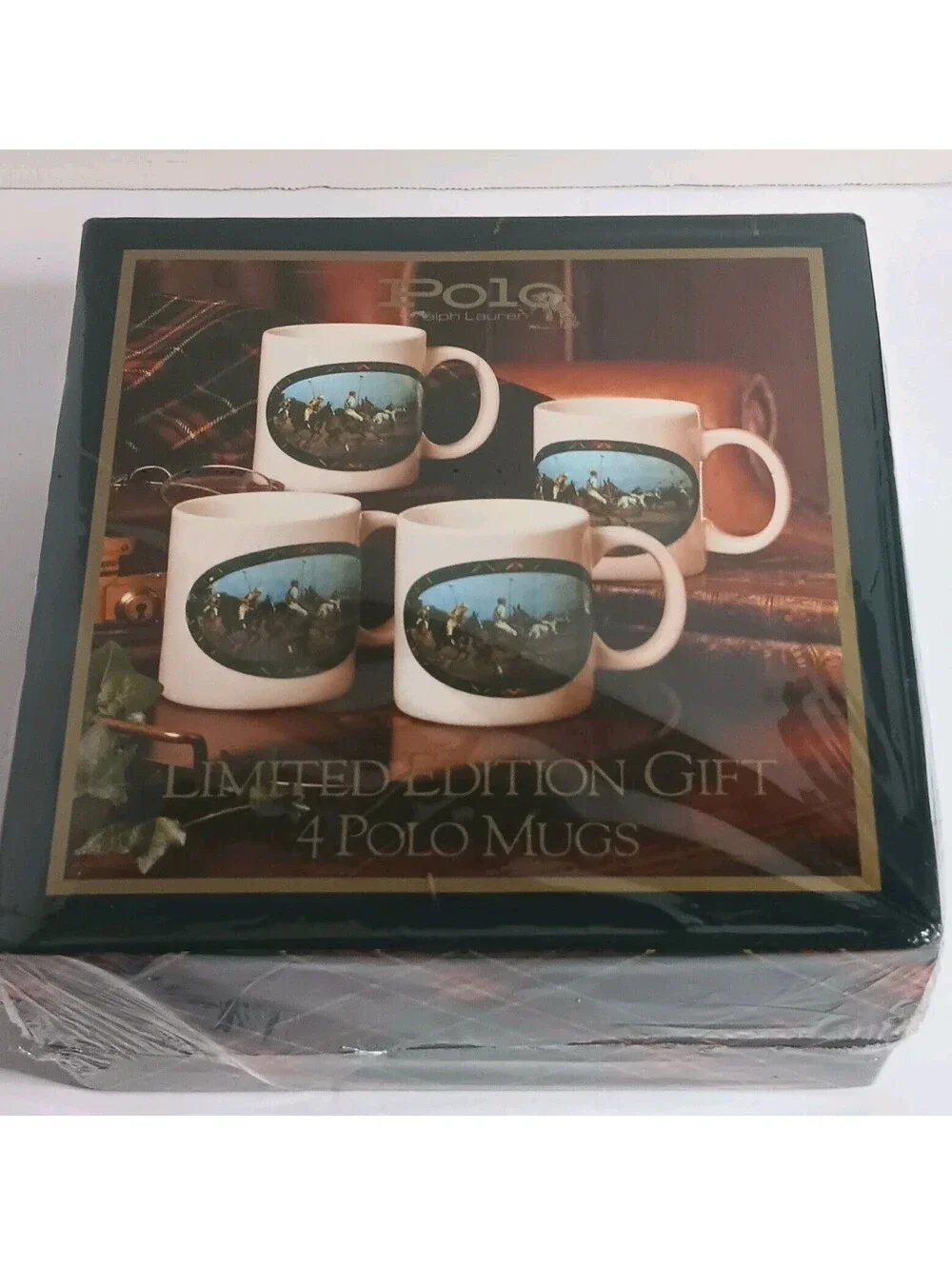 NEW RALPH LAUREN COFFEE Mug Set (4) EQUESTRIAN POLO PLAYER Ltd Edition 1978 Gift